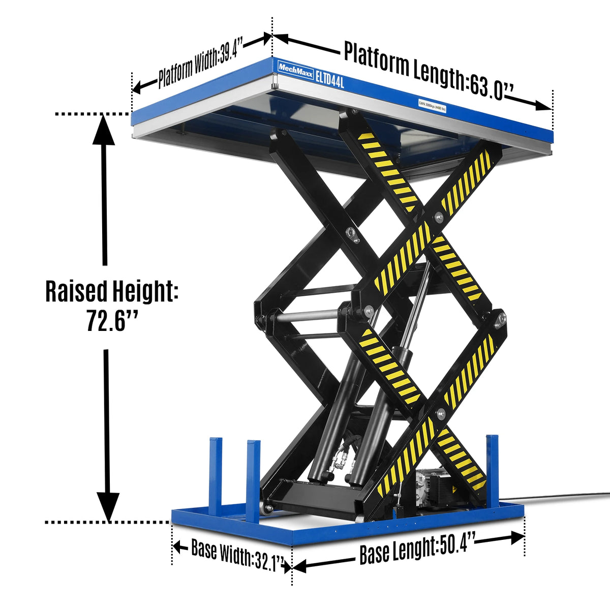 Wireless Remote Control Double Scissor Electric Hydraulic Lift Table, 4400lb Capacity, 63" x 39.4" Large Platform, 72.6" Lift Height, ELTD44L