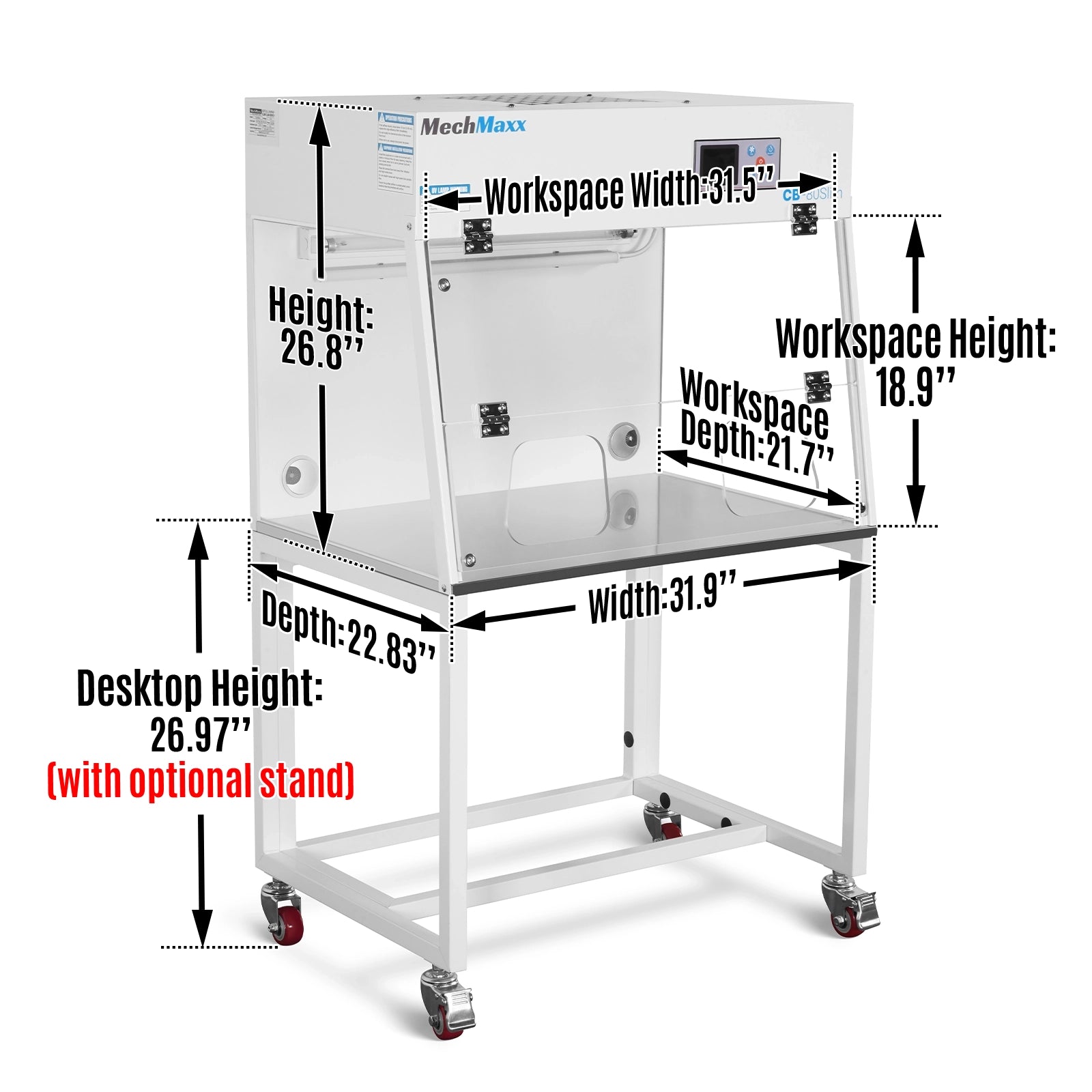 31.9" Wide CB-80Slim Desktop Vertical Laminar Flow Clean Bench with HEPA Filtration & UV Sterilization | ISO Class 5