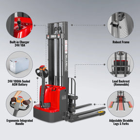 3300lbs Electric Straddle Stacker, 118" Lift, Adjustable Legs & Forks, F33-118SLA