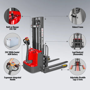 3300lbs Electric Straddle Stacker, 98" Lift, Adjustable Legs & Forks, F33-98SLA