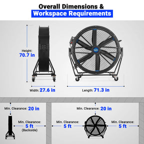 59" Portable Industrial Fan with Variable High-Efficiency PMSM Motor,Tiltable Mobile High Volume Floor Fan for Warehouse,Workshop & Gym