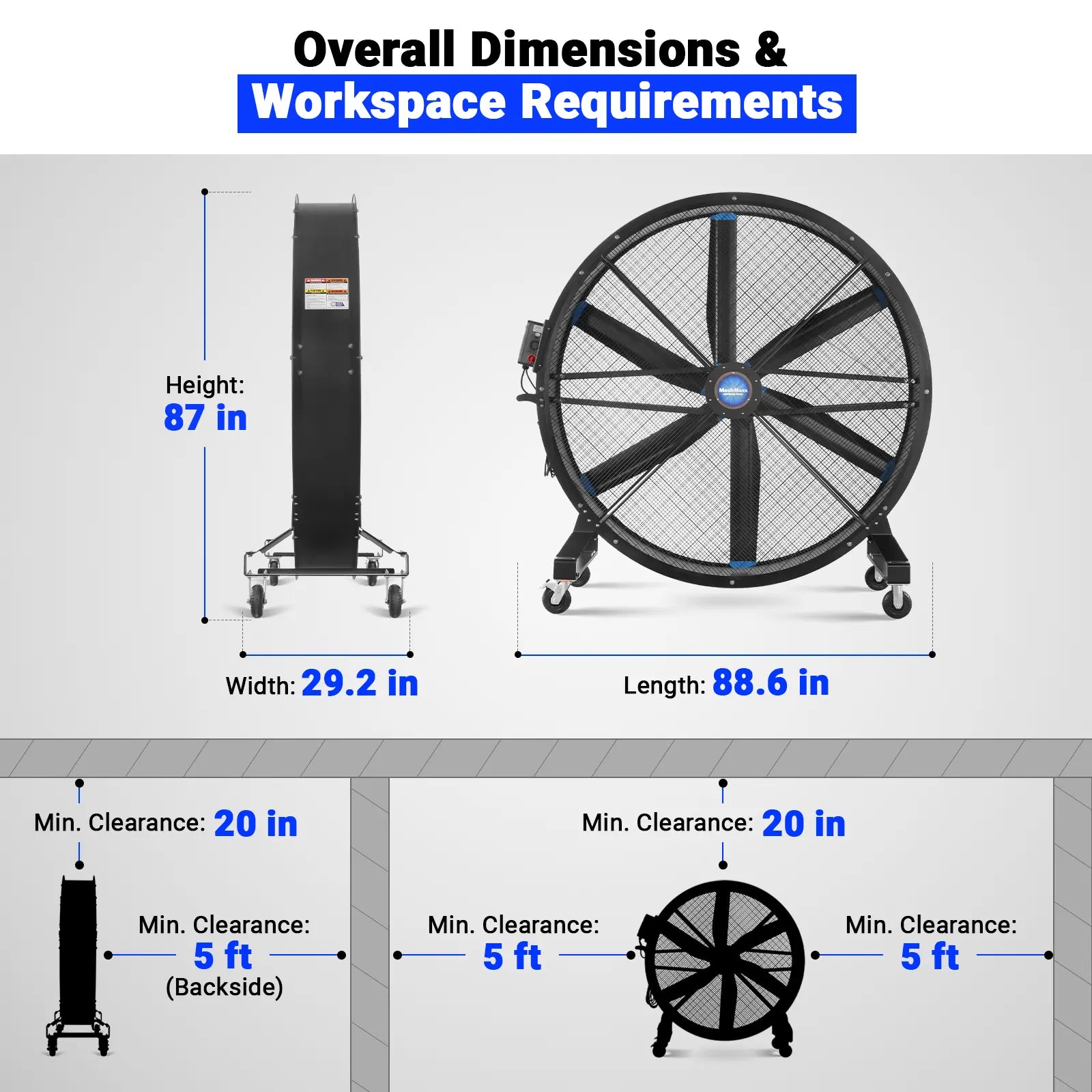 79" Portable Industrial Fan with High-Efficiency PMSM Motor,Mobile High Volume Floor Fan for Warehouse,Workshop & Gym
