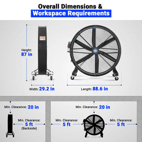 79" Portable Industrial Fan with High-Efficiency PMSM Motor,Mobile High Volume Floor Fan for Warehouse,Workshop & Gym
