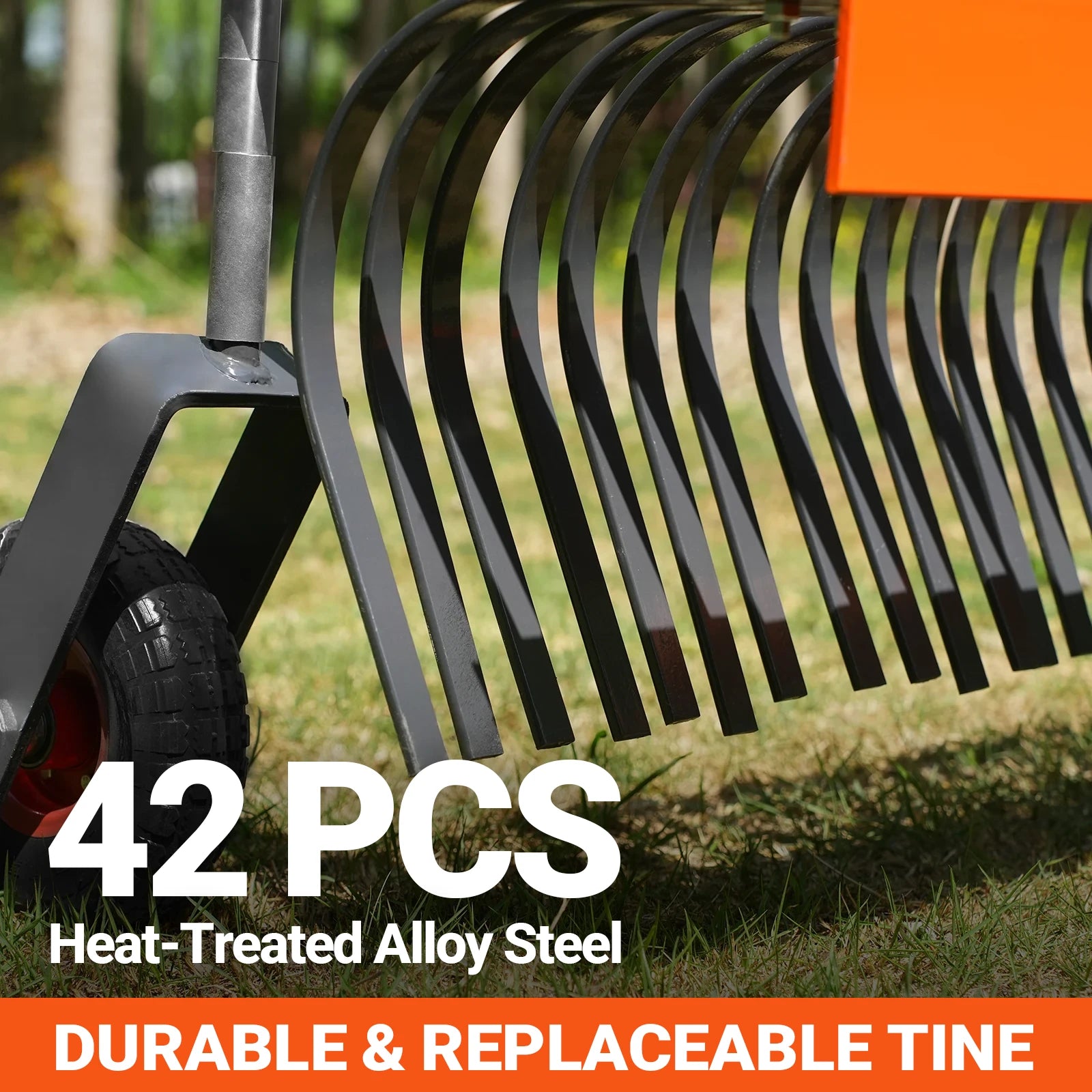 84" Landscape Rake with Bolt-On Wheels & 42 Tines 3 Point Hitch Tractor Attachment,  LR84W
