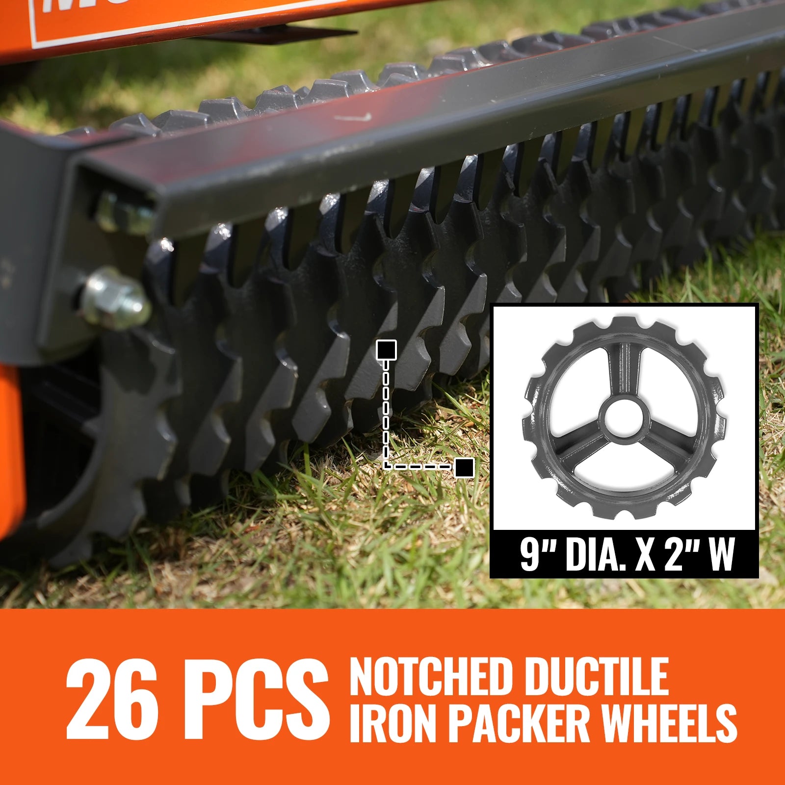 60" Cultipacker with 26 Ductile Iron Wheels,  Scraper Bar Included,  Category 1 and 2,  3 Point Hitch Tractor Attachment,  TCP1060