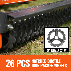 60" Cultipacker with 26 Ductile Iron Wheels,  Scraper Bar Included,  Category 1 and 2,  3 Point Hitch Tractor Attachment,  TCP1060