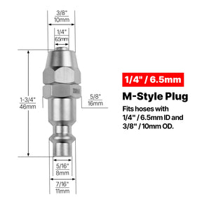 6.5mm ID Air Line Hose with M-Style Plug, for SKU: 501014, 501015, 501016, 501017, 501018, 501019, 501020, 501021, 501022