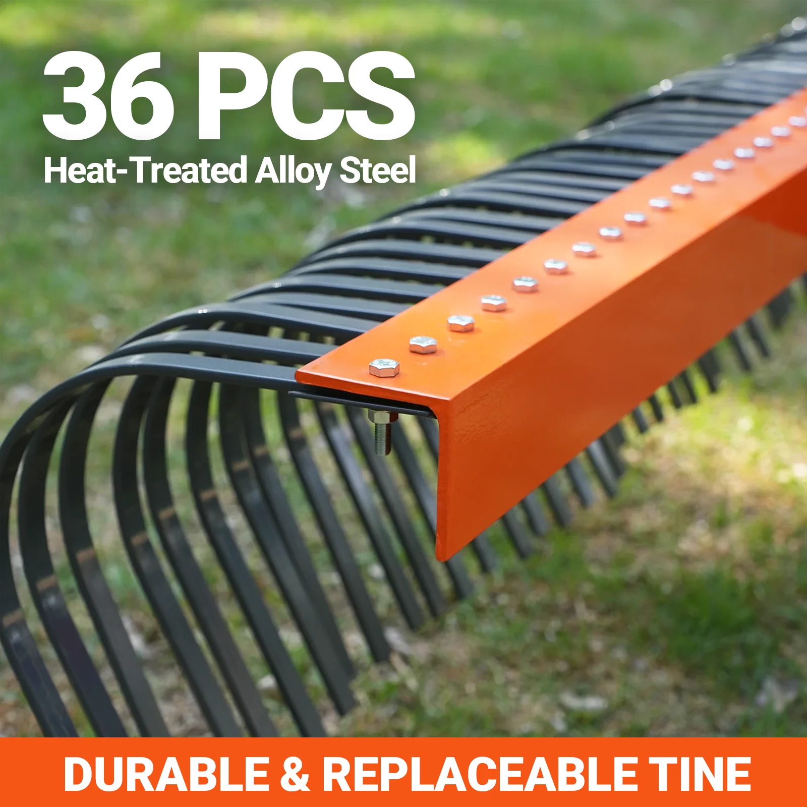 72" Landscape Rake with 36 Tines 3 Point Hitch Tractor Attachment,  LR72
