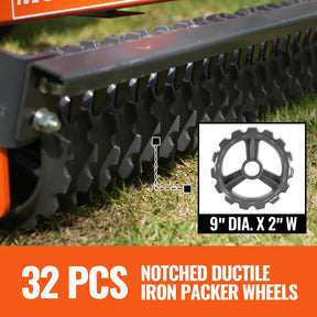72" Cultipacker with 32 Ductile Iron Wheels,  Scraper Bar Included,  Category 1 and 2,  3 Point Hitch Tractor Attachment,  TCP1072