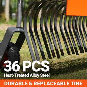 72" Landscape Rake with Bolt-On Wheels & 36 Tines 3 Point Hitch Tractor Attachment, LR72W