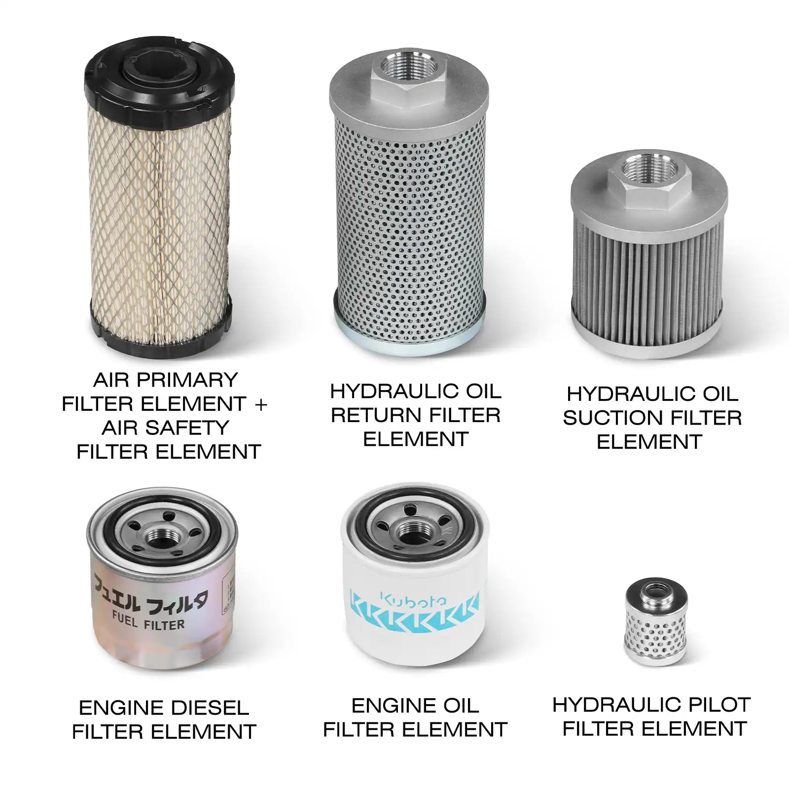 ( 1 Pack / 6 Pcs ) Filter Element Set for Mini Compact Excavator MEC17,MEC17PRO (SKU: 150533, 150534）