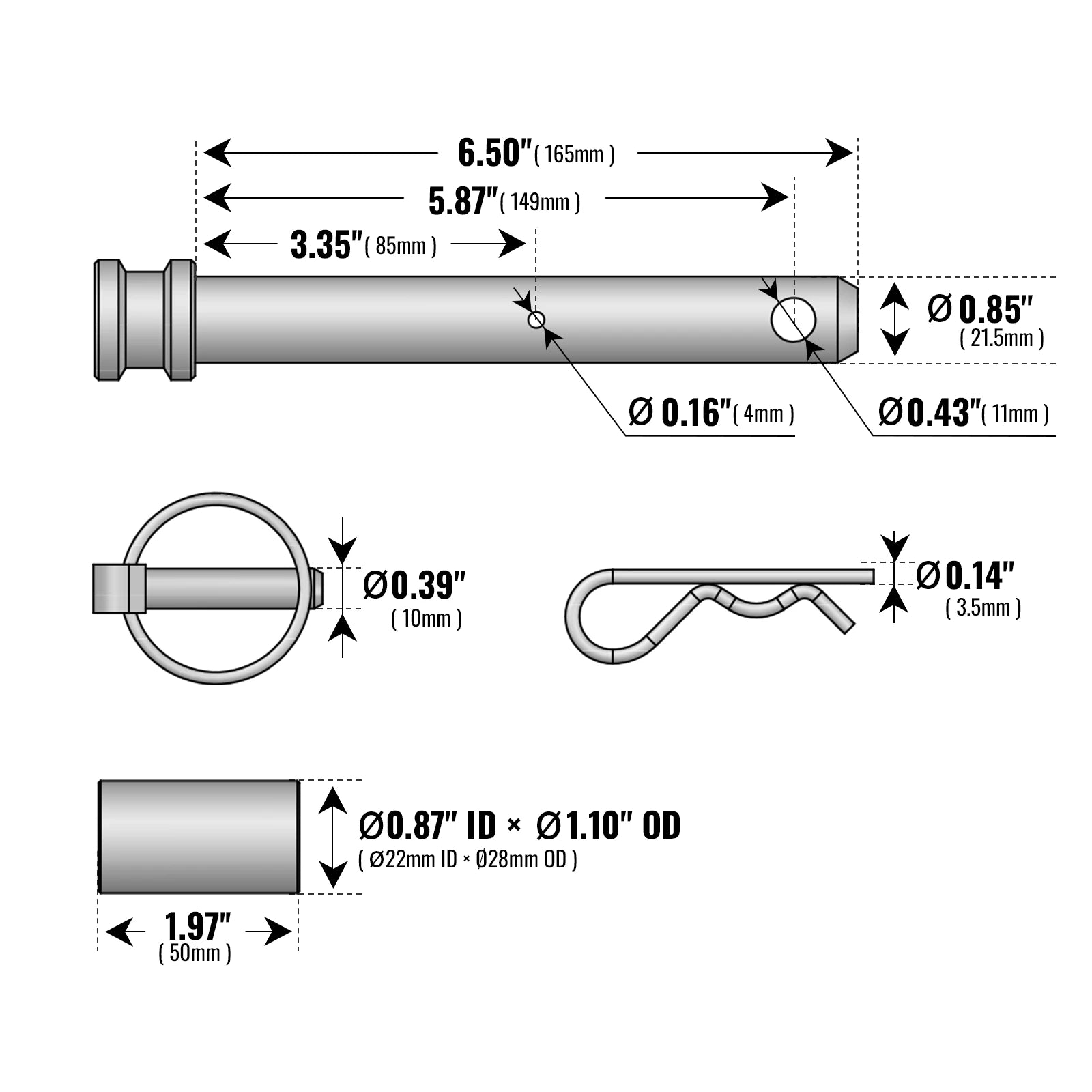 ( 1 Pack / 2 Sets ) Backhoe Lower Link Pin Set (for SKU: 150162, 150163, 150164, 201162, 201163, 201164)
