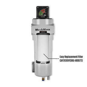 99 CFM CompreH2:K2ater Separator Precision Filter,1μm,Oil Content 1ppm, With Auto Drain, Pressure Gauge