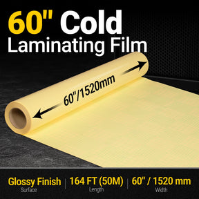 60" x 164 ft PVC Glossy Cold Laminating Film, Yellow Release Paper, for SKU: 501014, 501015, 501016, 501017, 501018, 501019, 501020, 501021, 501022