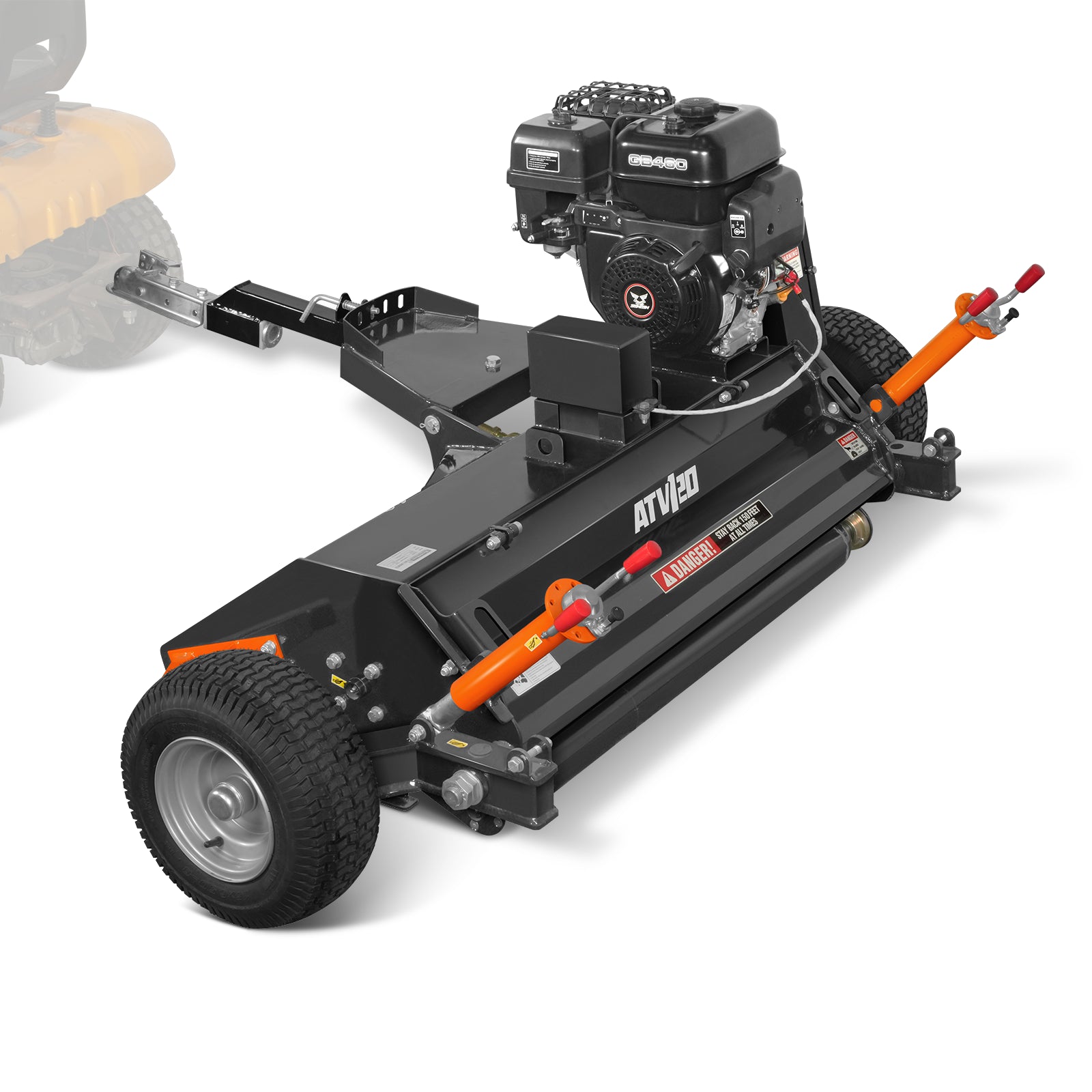 MechMaxx 48" Tow-Behind ATV Offset Flail Mower, 15HP 459cc E-start Gas Engine Powered; Adjustable Mowing Height, ATV120