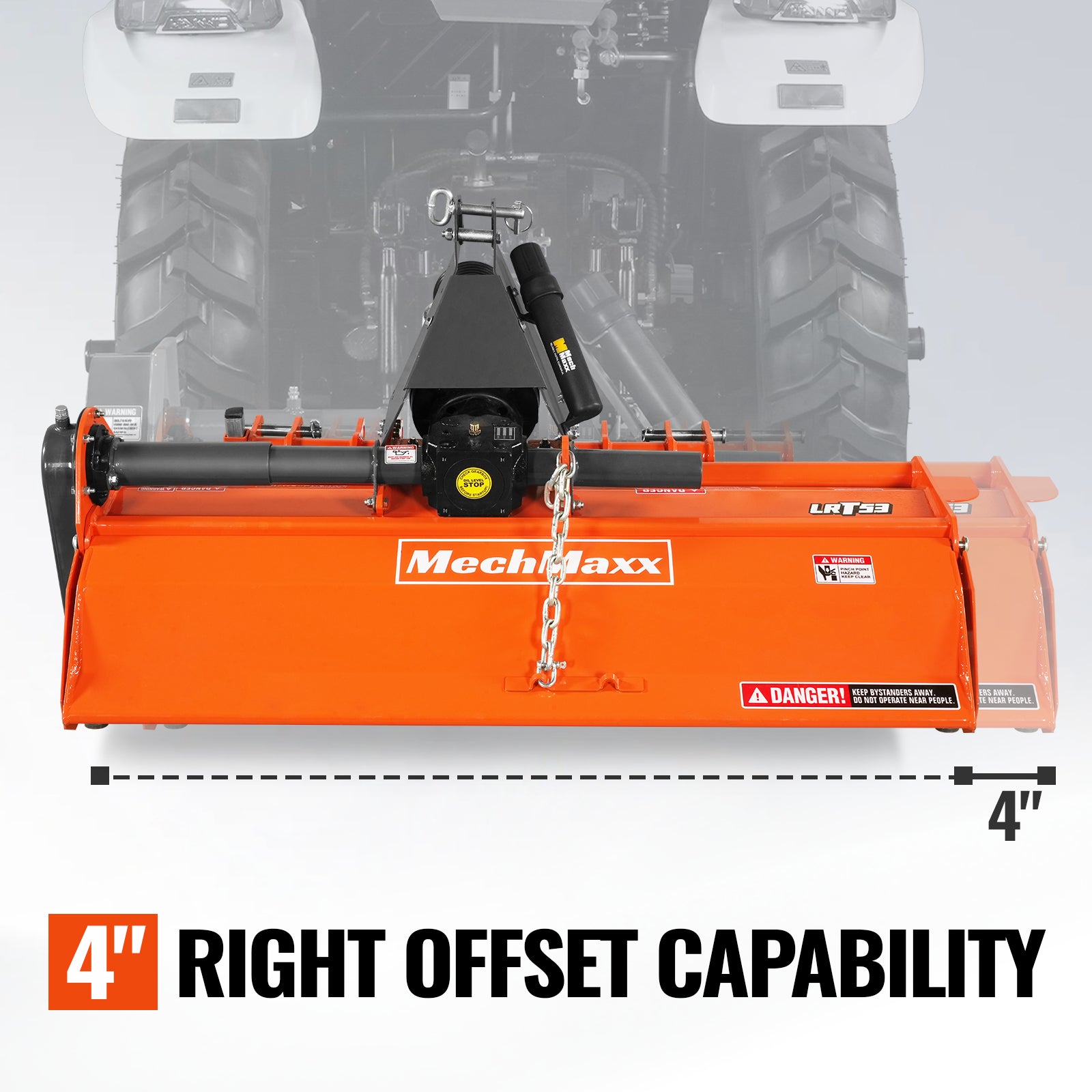 53 in Rotary Tiller, 3 Point Hitch Cat.1, Chain Drive, PTO Shaft Included with Shear Bolt, 18–35 HP, LRT53