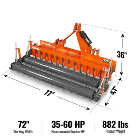 72" Heavy Duty Soil Pulverizer,  Double Spiked Roller,  25 Shanks,  Category 1 and 2,  3 Point Hitch Tractor Attachment,  TSP72D