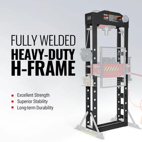 30 Ton H-Frame Air/Hydraulic Shop Press with Hand Winch & Press Pin Kit,  Fully Welded Steel Frame,  Safety Guard,  Foot Pedal Control,  HSP30
