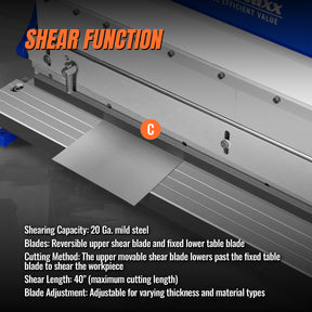 40-inch 3-in-1 Pan and Box Brake – Slip Roll, Shear, Bending Machine for Sheet Metal, 20 Gauge Mild Steel, Adjustable Fingers, Heavy Duty, Metalworking, Fabrication, Rolling, Bending