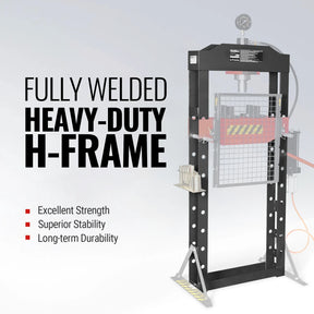 20 Ton H-Frame Air/Hydraulic Shop Press with Press Pin Kit, Fully Welded Steel Frame, Safety Guard, Foot Pedal Control, HSP20