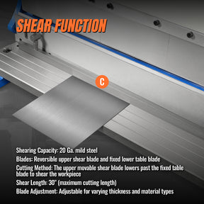 30-inch 3-in-1 Pan and Box Brake – Slip Roll, Shear, Bending Machine for Sheet Metal, 20 Gauge Mild Steel, Adjustable Fingers, Heavy Duty, Metalworking, Fabrication, Rolling, Bending