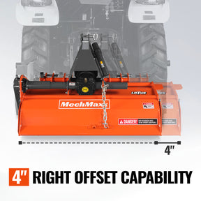 45 in Rotary Tiller, 3 Point Hitch Cat.1, Chain Drive, PTO Shaft Included with Shear Bolt, 15–35 HP, LRT45