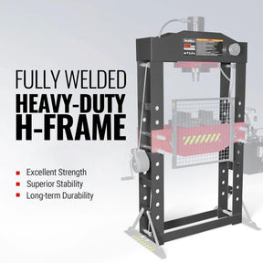 75 Ton H-Frame Electric Hydraulic Shop Press with Hand Winch,  110V Motor,  Fully Welded Steel Frame,  Safety Guard,  Foot Pedal Control,  HSP75E