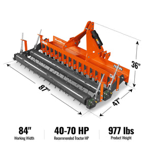84" Heavy Duty Soil Pulverizer,  Double Spiked Roller,  29 Shanks,  Category 1 and 2,  3 Point Hitch Tractor Attachment,  TSP84D