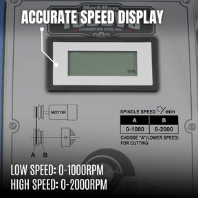 1.5‘’ Spindle Bore Metal Lathe Machine 10'' x 30'' High Precision Brushless Motor Benchtop 0-2000 RPM Variable Speed Metal Working Machine 1.5HP Small Lathe with Stand 1030V