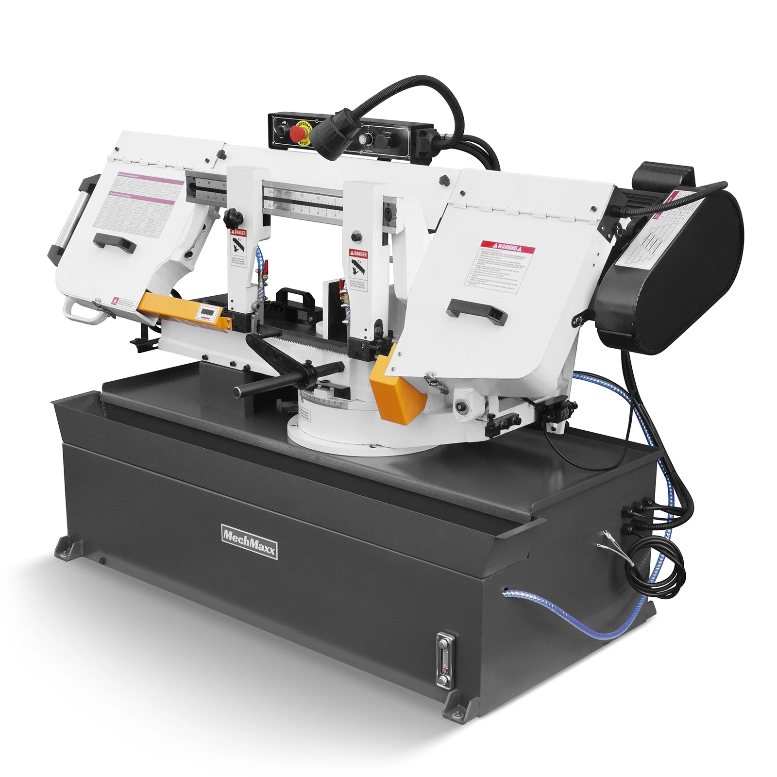 MechMaxx Metal Cutting Band Saw 10 Inch Horizontal Bandsaw 2HP 220V 60Hz 1PH 0‑45° Mitering Hydraulic Down Feed Built‑in Coolant System for Steel Aluminum Alloy Metal Fabrication BS-1018R