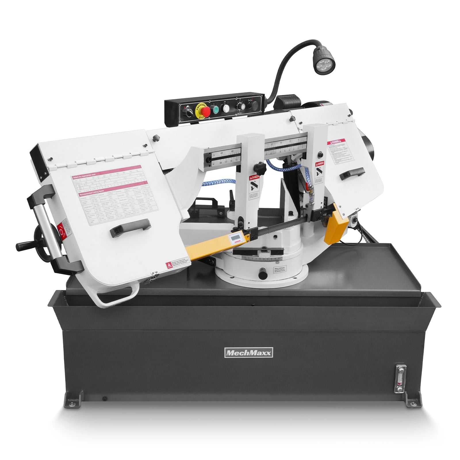 MechMaxx Metal Cutting Band Saw 10 Inch Horizontal Bandsaw 2HP 220V 60Hz 1PH 0‑45° Mitering Hydraulic Down Feed Built‑in Coolant System for Steel Aluminum Alloy Metal Fabrication BS-1018R