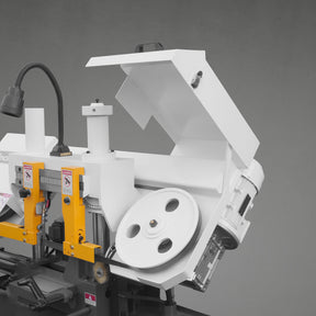 8 Inch 7-7/8" x 7-7/8" Capacity Double Column Horizontal Metal Cutting Band Saw, Vertical Lifting, Gearbox Driven Two-Speed Motor, Hydraulic Feed, Manual Clamping, Coolant System Industrial Bandsaw GH4220