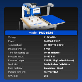 16x24 Inch Commercial Pneumatic Dual Platen Heat Press - Auto Lift Digital Sublimation Transfer Machine with AIRTAC Pneumatic Parts & Adjustable Pressure (110V 2.2HP)