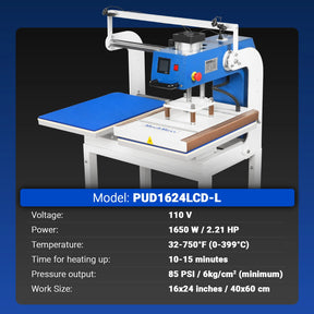 16x24 Inch Commercial Pneumatic Dual Platen Heat Press - Infrared Positioning Auto Lift Sublimation Transfer Machine with Full Touch LCD Screen  (110V 2.2HP)