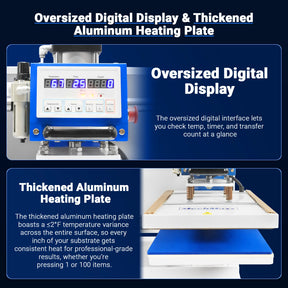 16x24 Inch Commercial Pneumatic Dual Platen Heat Press - Auto Lift Sublimation Transfer Machine with Storage Base Cabinet (110V 1650W)