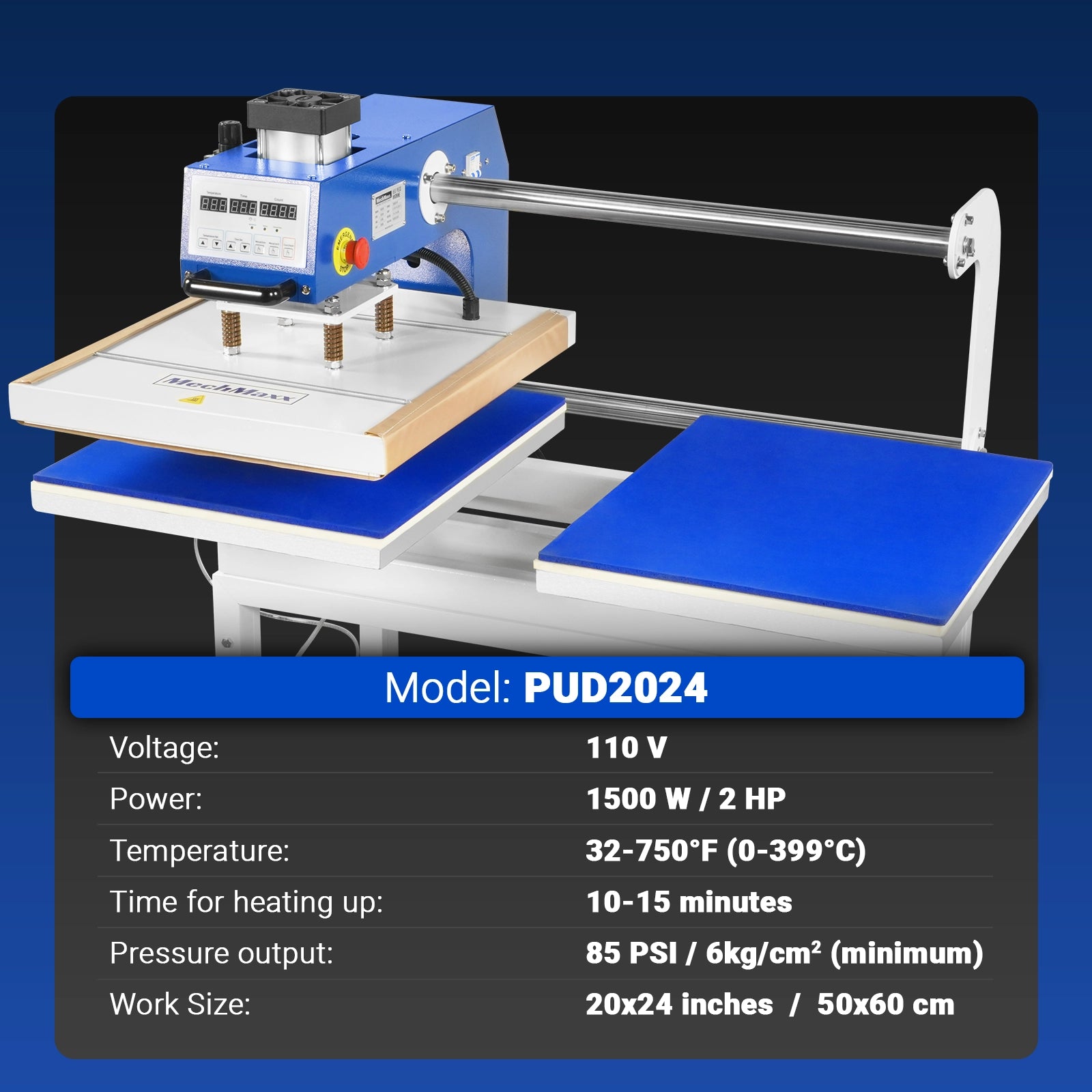 20x24 Inch (50x60cm) Commercial Pneumatic Dual Platen Heat Press Auto Lift Sublimation Transfer Machine with AIRTAC Pneumatic Components (110V 4HP)