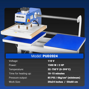 20x24 Inch (50x60cm) Commercial Pneumatic Dual Platen Heat Press Auto Lift Sublimation Transfer Machine with AIRTAC Pneumatic Components (110V 4HP)