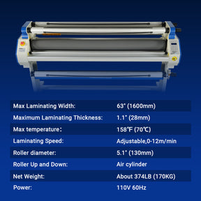 65" Wide Format Full-Auto Cold & Heat Assisted Laminator Machine with 4 Trimmers, Max Speed 40ft/min, 63" Max Width, 1.1" Max Thickness, Infrared Heating, Digital Control for Vinyl Graphics, Inkjet Prints, Posters 1700-B1