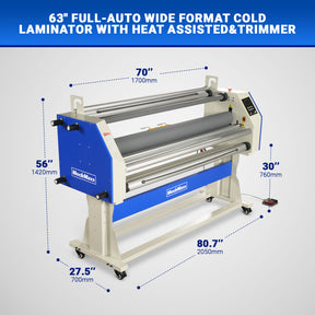 67" Wide Format Full - Auto Cold & Heat Assisted Laminator Machine (Model 1700 - A1) with 4 Trimmers, Max Speed 65.6 ft/min, 63" Max Width, 1.88" Max Thickness, Infrared Heating, Digital Control for Vinyl Graphics, Inkjet Prints, Posters-1700-A1