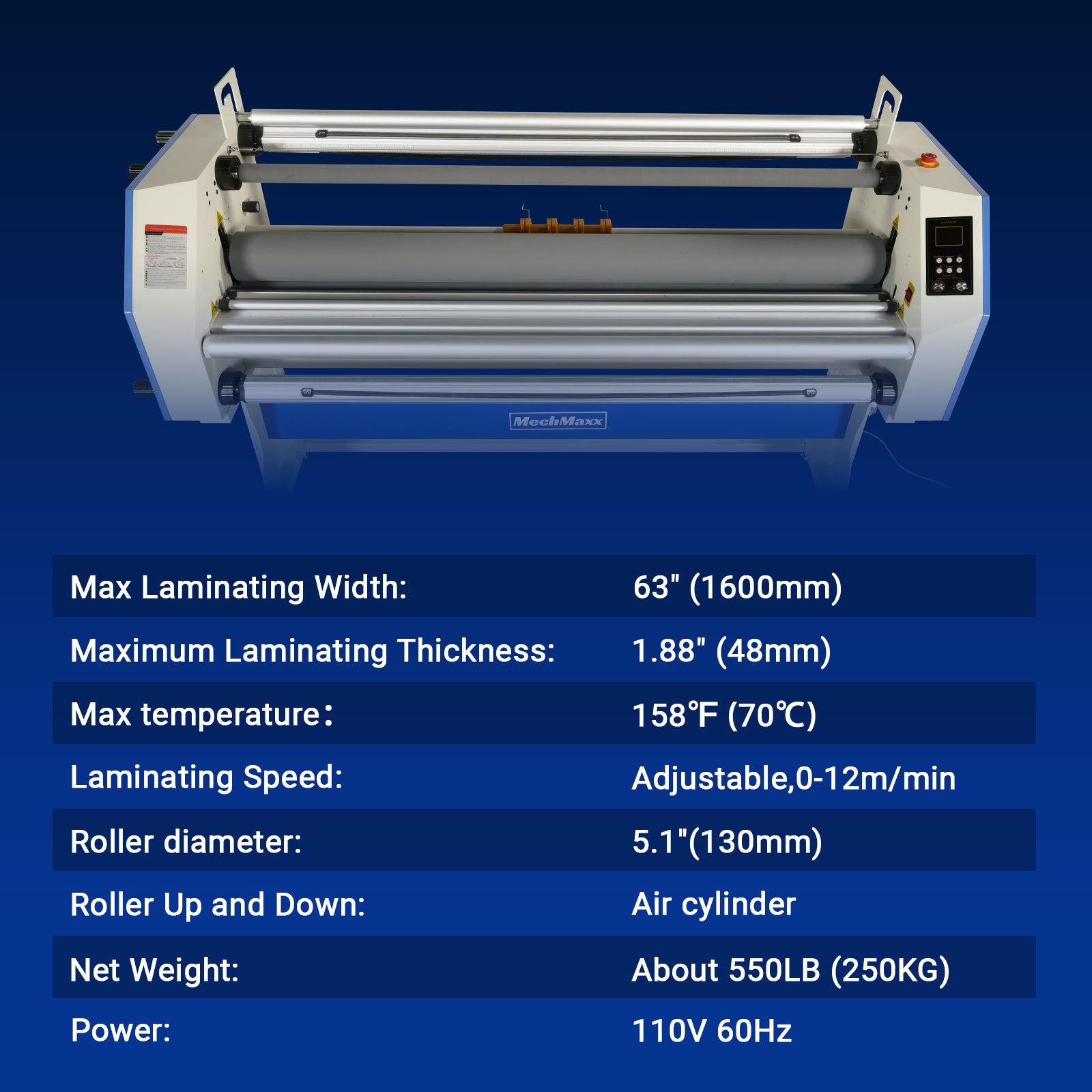 67" Wide Format Full - Auto Cold & Heat Assisted Laminator Machine (Model 1700 - A1) with 4 Trimmers, Max Speed 65.6 ft/min, 63" Max Width, 1.88" Max Thickness, Infrared Heating, Digital Control for Vinyl Graphics, Inkjet Prints, Posters-1700-A1