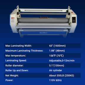 67" Wide Format Full - Auto Cold & Heat Assisted Laminator Machine (Model 1700 - A1) with 4 Trimmers, Max Speed 65.6 ft/min, 63" Max Width, 1.88" Max Thickness, Infrared Heating, Digital Control for Vinyl Graphics, Inkjet Prints, Posters-1700-A1