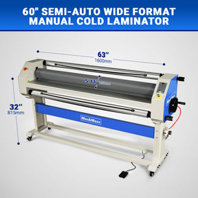 63" Wide Format Laminator Manual Cold Laminating Machine 60" Max Laminating Width,Pneumatic Roller Lift Portable Stand Included, 0.78" Max Thickness for Vinyl Graphics, Inkjet Prints, Posters-1600-C3Pro