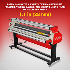 65" Wide Format Full-Auto Cold & Heat Assisted Pneumatic Laminator Machine with 4 Trimmers, Max Speed 40ft/min, 63" Max Width, Infrared Heating, Digital Control Pneumatic Roller Lifting (Requires Air Compressor, Not Included) 1700-B1RED