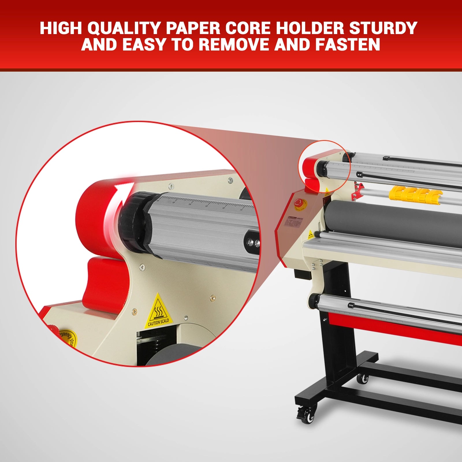 65" Wide Format Full-Auto Cold & Heat Assisted Pneumatic Laminator Machine with 4 Trimmers, Max Speed 40ft/min, 63" Max Width, Infrared Heating, Digital Control Pneumatic Roller Lifting (Requires Air Compressor, Not Included) 1700-B1RED