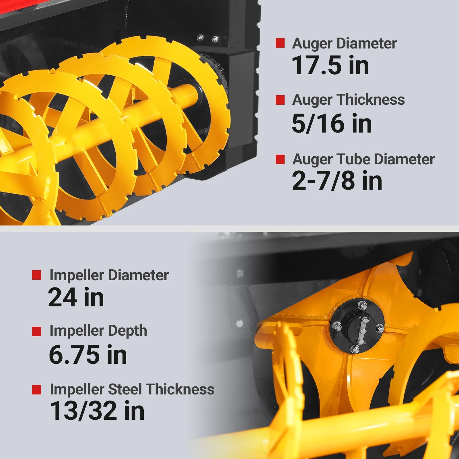 72" 3 Point PTO Snow Blower 24" Impeller Diameter 360° Snow Chute (PTO Shaft Included with Slip Clutch), 25-65 HP, TSB72