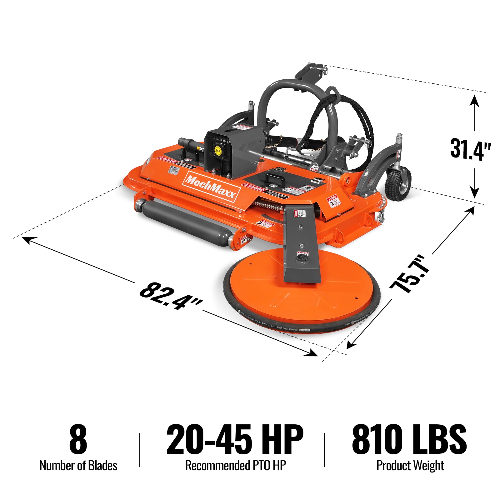 60 in Orchard Finish Mower, 3 Point Hitch Cat.1, Hydraulic Offset, PTO Shaft Included with Shear Bolt, 20–45 HP, FMS60