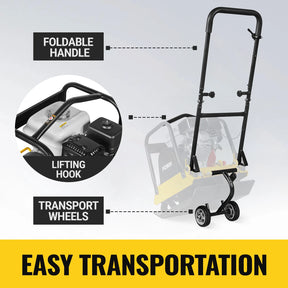 Honda GX160 Vibratory Plate Compactor with Wheel Kit, 3600 lb Centrifugal Force for Soil, Gravel, Asphalt and Paver Base, PC90H