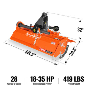 48 in Rotary Tiller, 3 Point Hitch Cat.1, Chain Drive, PTO Shaft Included with Shear Bolt, 18–35 HP, LRT48