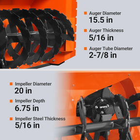 48" 3 Point PTO Snow Blower 20" Impeller Diameter 360° Snow Chute (PTO Shaft Included with Slip Clutch),  15-35 HP,  TSB48T