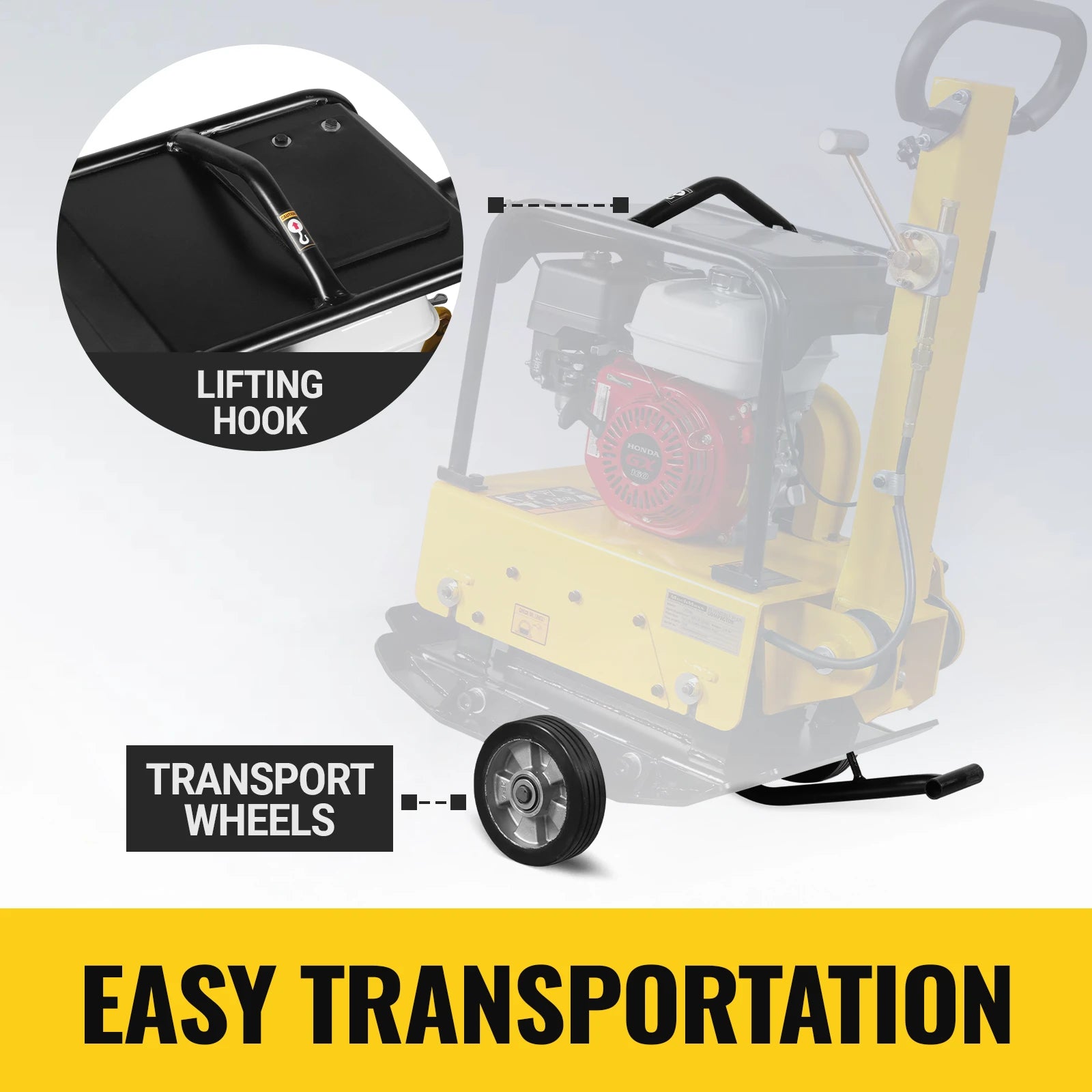 Honda GX160 Reversible Plate Compactor with Wheel Kit and Extension Plates, 5625 lb Centrifugal Force, PC150H